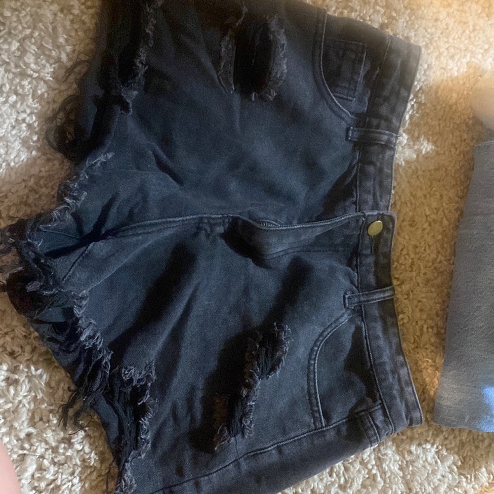 Black jean shorts.